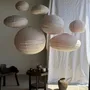 Suspensions - Grande suspension en rotin et lin naturel japonisante ovale aplatie - OFFICE OBJETS