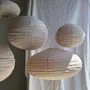 Suspensions - Grande suspension en rotin et lin naturel japonisante ovale aplatie - OFFICE OBJETS