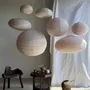 Suspensions - Très grande suspension en rotin et lin naturel japonisante ovale - OFFICE OBJETS