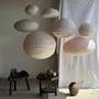 Suspensions - Très grande suspension en rotin et lin naturel japonisante ovale - OFFICE OBJETS