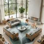 Contemporary carpets - Modern Botanica Leaf Rug — Ethereal Ocean Area Rug - NUZRAT CARPET EMPORIOUM