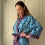 Sleepwear - Long Kimono Robe Teal Mitsi - Made with Liberty Fabric - LIME TREE DESIGN