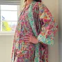 Sleepwear - Long Kimono Robe Ciara Lime - Made with Liberty Fabric - LIME TREE DESIGN