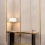 Hotel bedrooms - Lobby Console Geometry Grey Figured Sikomoro Top Bronze Lacquered Wood - DUISTT