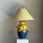 Table lamps - Large blue and yellow floral lamp H60 - OFFICE OBJETS