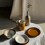 Platter and bowls - Small thick stoneware salad bowl with stylized white flower pattern D2 - OFFICE OBJETS