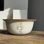Platter and bowls - Small thick stoneware salad bowl with stylized white flower pattern D2 - OFFICE OBJETS