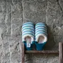 Socks - JAPAN MADE Reversible room shoes / Domino stripes × Sheep Boa - MERIPPA