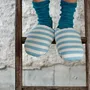 Socks - JAPAN MADE Reversible room shoes / Domino stripes × Sheep Boa - MERIPPA