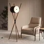 Lampadaires - Lampadaire en bois tapissé en similicuir noir et noyer foncé - ANGEL CERDÁ