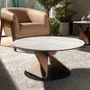 Tables basses - Table basse ronde en marbre céramique, noyer et acier noir - ANGEL CERDÁ