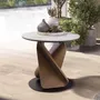 Coffee tables - Round Porcelain Marble, Walnut and Black Steel Side Table - ANGEL CERDÁ