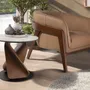Coffee tables - Round Porcelain Marble, Walnut and Black Steel Side Table - ANGEL CERDÁ