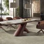Dining Tables - Extendable barrel oval dining table in porcelain marble and copper-brown steel - ANGEL CERDÁ