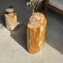 Tabourets - Table d'appoint en bois pétrifié orange doré et blanche ovale H46 D38 - OFFICE OBJETS