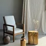 Tabourets - Table d'appoint en bois pétrifié orange doré et blanche ovale H46 D38 - OFFICE OBJETS