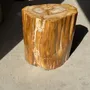 Tabourets - Table d'appoint en bois pétrifié orange doré et blanche ovale H46 D38 - OFFICE OBJETS