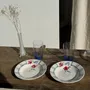 Assiettes au quotidien - Lot de 3 assiettes creuses Digoin Sarreguemines bleues et fleurs roses - OFFICE OBJETS