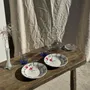 Assiettes au quotidien - Lot de 3 assiettes creuses Digoin Sarreguemines bleues et fleurs roses - OFFICE OBJETS