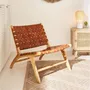 Armchairs - Relax brown armchair in solid teak and leather - DESIGN TRIP