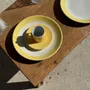 Everyday plates - Set of 2 large plates with yellow border, brand 12 - OFFICE OBJETS