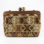 Sacs et cabas - Sac brodé baloutche ocre doré et gris avec cadre en bois de noyer - DASTHAA