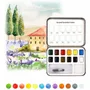 Papeterie bureau - Ensemble de 12 aquarelles de poche avec pinceau - Couleurs essentielle - GRABIE