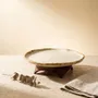 Platter and bowls - Handcrafted Ceramic Pedestal Serving Plate with Wooden Base - DASTHAA