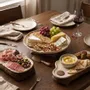Platter and bowls - Handcrafted Ceramic Pedestal Serving Plate with Wooden Base - DASTHAA