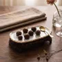 Platter and bowls - Handcrafted Ceramic Oval Serving Tray with Wooden Base - DASTHAA