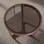 Tables basses - Table d’appoint ronde en verre fumé marron et noyer - ANGEL CERDÁ