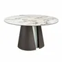 Dining Tables - Round dining table in porcelain marble, dark ash oak and silver-coloured wood - ANGEL CERDÁ