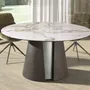 Dining Tables - Round dining table in porcelain marble, dark ash oak and silver-coloured wood - ANGEL CERDÁ