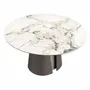 Dining Tables - Round dining table in porcelain marble, dark ash oak and silver-coloured wood - ANGEL CERDÁ