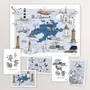 Affiches - Ouessant : carte de l'île illustrée et jeu de cartes postales - TABLE À CARTES
