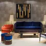 Stools for hospitalities & contracts - Lune B Round Pouf diam 40cm, Fabric seat, Brass & wood Base - DUISTT