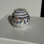 Bols - Petit beurrier à eau en faïence vintage motifs floraux bleus et orange - OFFICE OBJETS