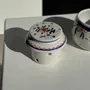 Bols - Petit beurrier à eau en faïence vintage motifs floraux bleus et orange - OFFICE OBJETS