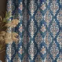 Curtains and window coverings - 100% Linen Curtains  - Indian blue print on heavy linen - NORRAVILLA
