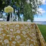 Table cloths - 100% linen tablecloth - Mustard flower print on heavy linen - NORRAVILLA