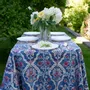 Table cloths - 100% linen tablecloth - Blue Indian floral print on heavy linen - NORRAVILLA