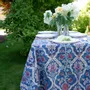 Table cloths - 100% linen tablecloth - Blue Indian floral print on heavy linen - NORRAVILLA