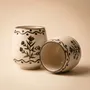 Carafes - Floral Motif Drink cup | Hand-Painted Ceramic Stoneware | 3 Inch - CASA AMAROSA