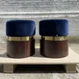 Stools for hospitalities & contracts - Lune B Round Pouf diam 40cm, Fabric seat, Brass & wood Base - DUISTT