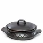 Platter and bowls - The Burned Oval Pot With Pattern and side handles - Black - BAZAR BIZAR LIVING