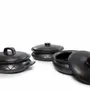 Platter and bowls - The Burned Oval Pot With Pattern and side handles - Black - BAZAR BIZAR LIVING