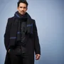 Scarves - DYRHOLAEY MEN'S SCARF — PLAIN BLACK WITH BLUE WOOL BORDER - AV08 PARIS