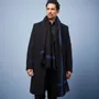 Scarves - DYRHOLAEY MEN'S SCARF — PLAIN BLACK WITH BLUE WOOL BORDER - AV08 PARIS
