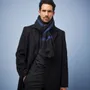 Scarves - DYRHOLAEY MEN'S SCARF — PLAIN BLACK WITH BLUE WOOL BORDER - AV08 PARIS