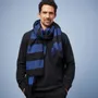 Scarves - SVINOY MEN'S SCARF — WIDE BLACK & ROYAL BLUE WOOL STRIPES - AV08 PARIS